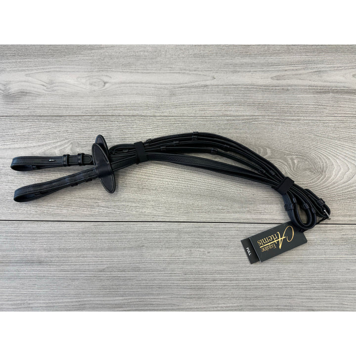 SALE Soft Leather Reins with Handstops French Hook Black Full - 12022-44