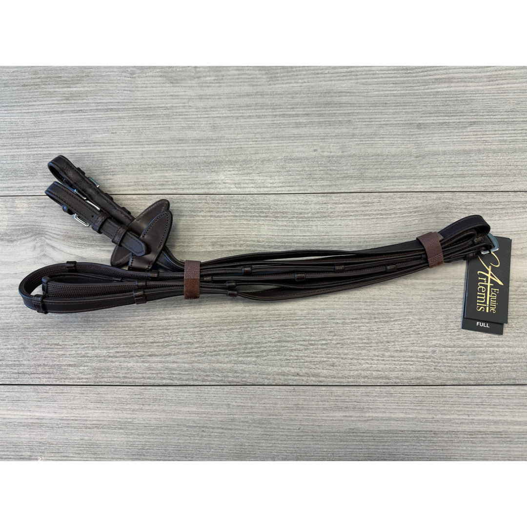 SALE Soft Leather/Rubber Reins with Handstops Buckles Dark Brown Full - 12025-88