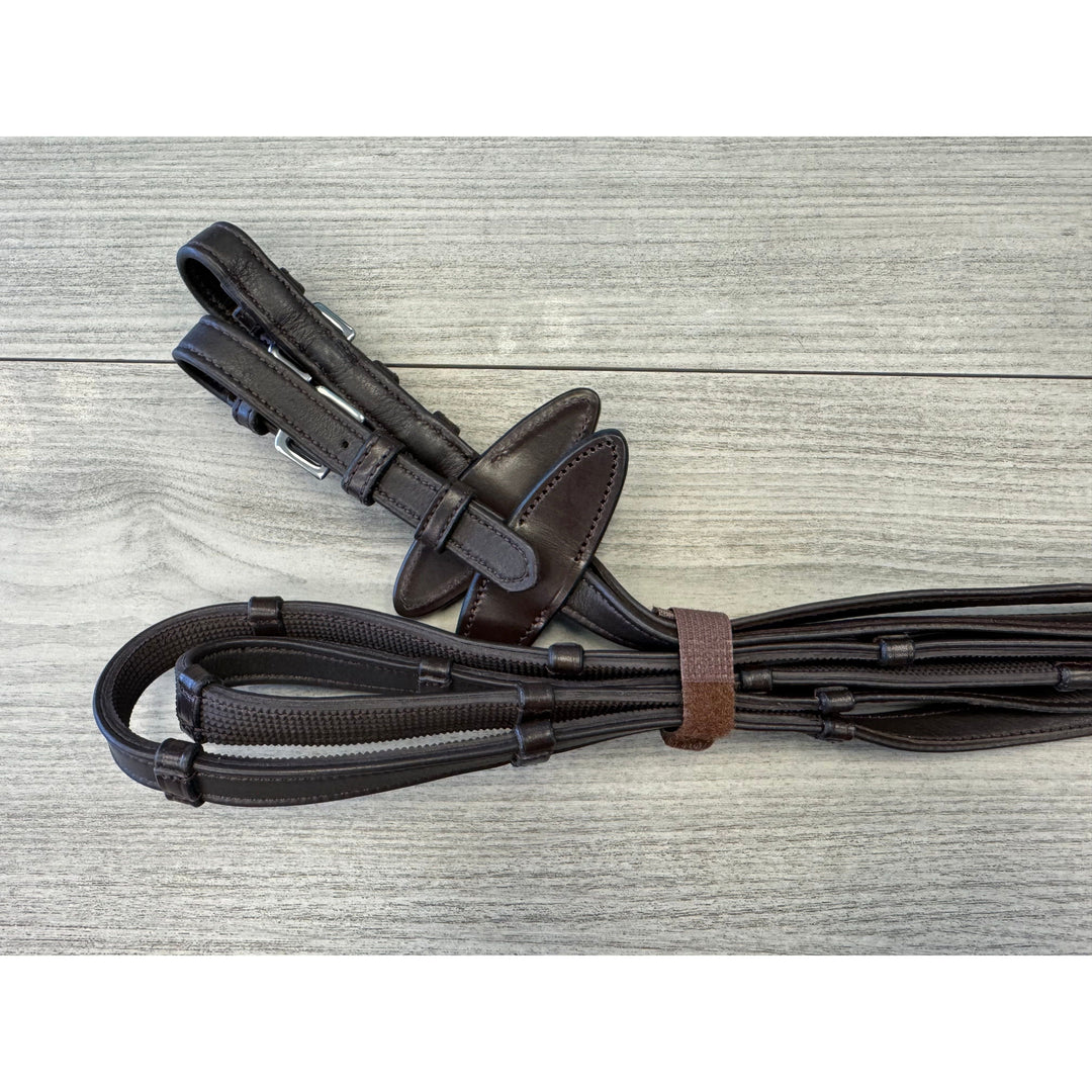 SALE Soft Leather/Rubber Reins with Handstops Buckles Dark Brown Full - 12025-88