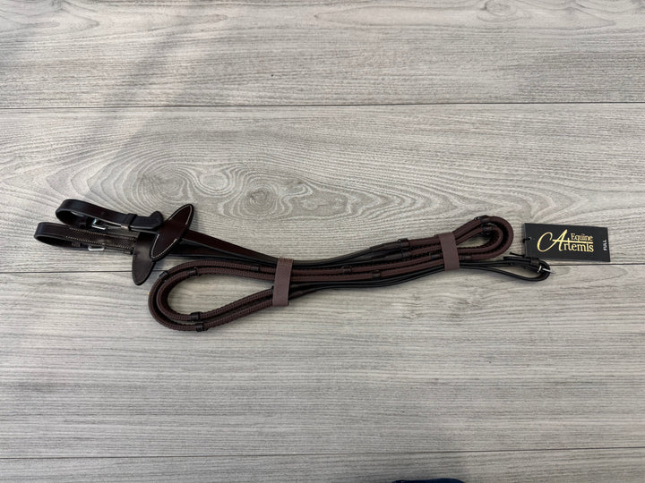 SALE Rubber Reins with Handstops Cream Stitching and Buckles