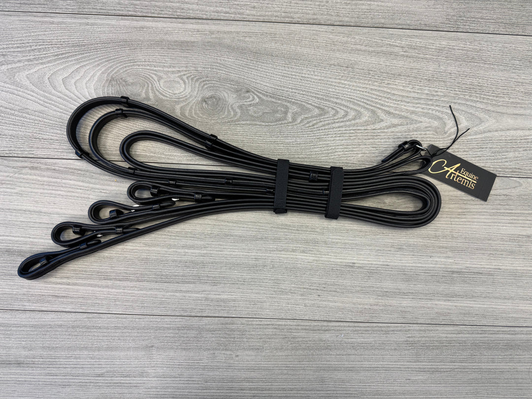 SALE Smooth Leather Double Bridle Reins Set-French Hook Black Full