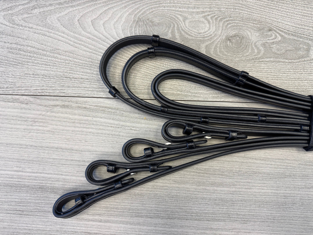 SALE Smooth Leather Double Bridle Reins Set-French Hook Black Full