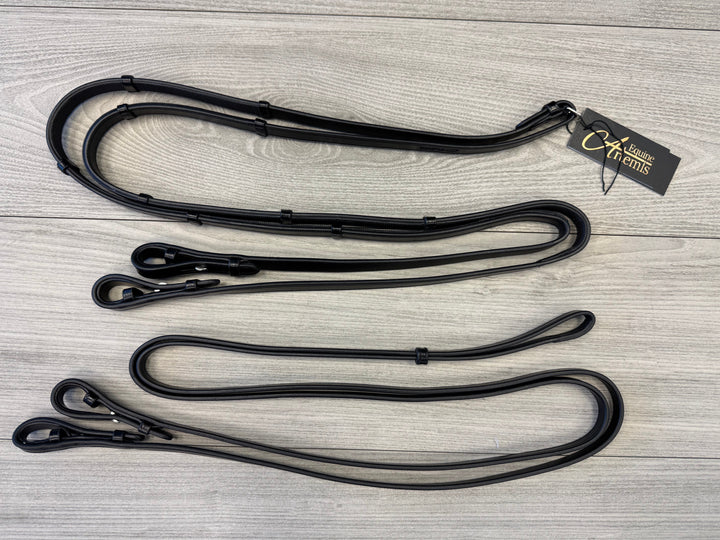 SALE Smooth Leather Double Bridle Reins Set-French Hook Black Full